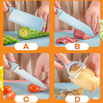 Set DE COCINA X7 Cuchillos Acero Inoxidable Base Y TABLA