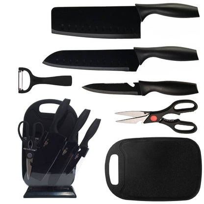 Set DE COCINA X7 Cuchillos Acero Inoxidable Base Y TABLA