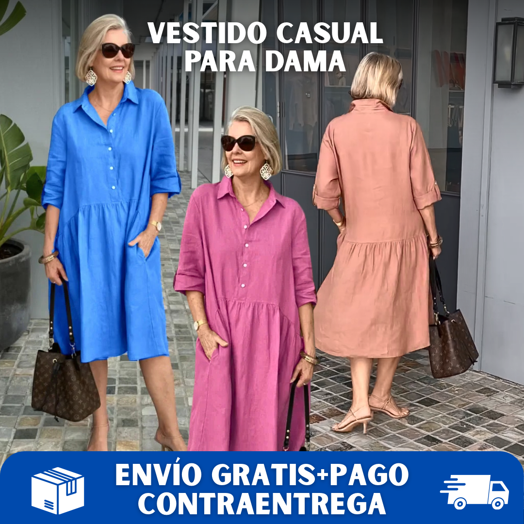 👗TIERRA CLARA® Vestido casual de lino y algodón para mujer
