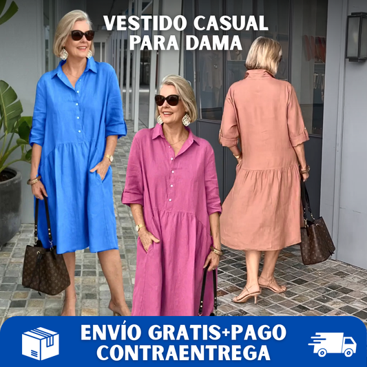 👗TIERRA CLARA® Vestido casual de lino y algodón para mujer
