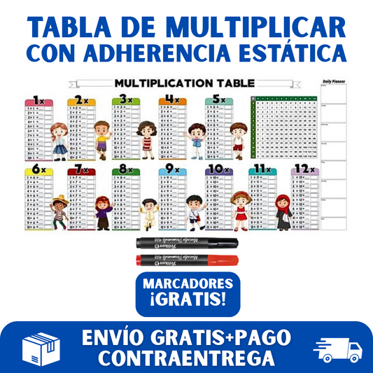 TABLA DE MULTIPLICAR ADHESIVA + MARCADOR Y BORRADOR GRATIS