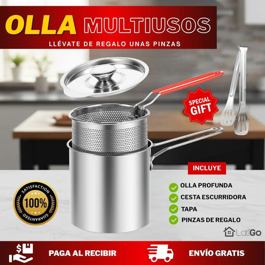 Olla freidora multifuncional 1200 ML CON TAPA 🍲- Prepara tus comidas favoritas sin problema